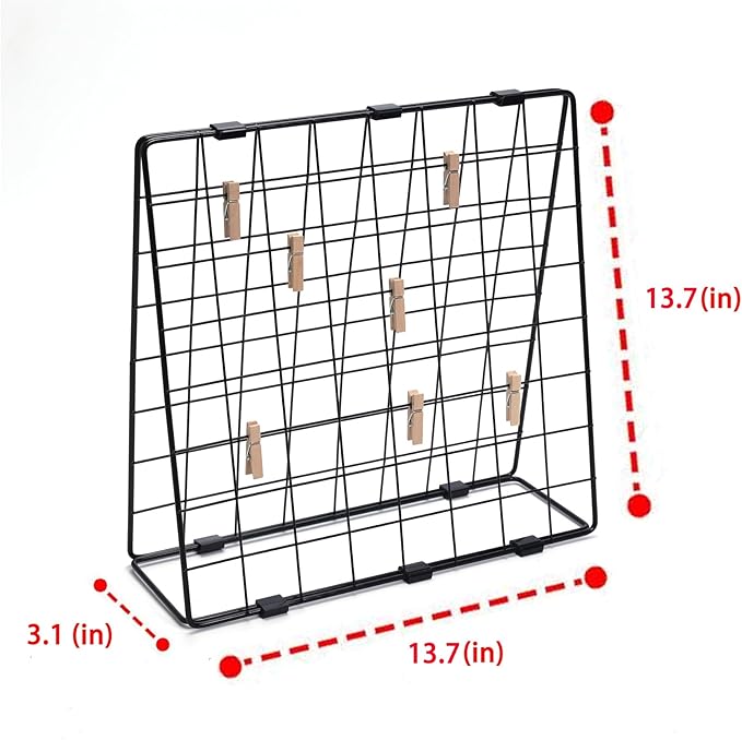 Photo Display Rack, Note Display Rack, Double sided Photo Metal Rack, Desk Photo Manager, With 20 Wooden Clips, Black - Image 3