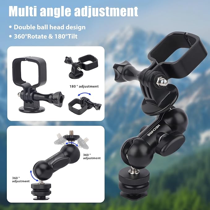 Cold Shoe Mount Expansion Adapter for DJI Osmo Pocket 3,Ajustable 360°Ball Head for DSLR Hot Shoe Mount,Vlogging and Dual Camera Setup - Image 5