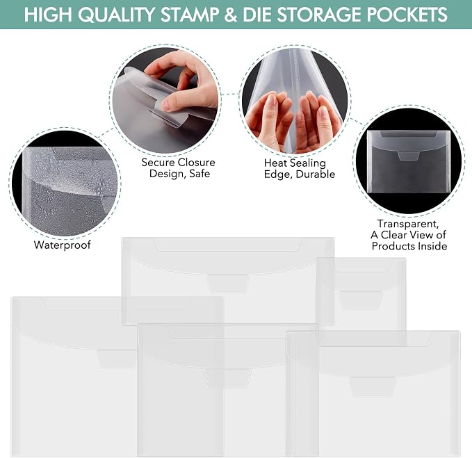 50 Pieces 9.4X3.9inch Stamp & Dies Storage Pockets,Plastic Clear Dies Storage Envelopes Scrapbooking Storage Cutting Dies Stencil Organizer Holder with Label Stickers for Cutting Dies Stencil Stamp - Image 4