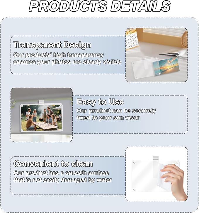 2Pcs Car Sun Visor Photo Folder, Meaningful Car Accessories for Women Acrylic Magnetic Visor Photo Clip for 3" & 4" Photos, Holiday Gifts Suitable for Gifting to Family & Friends - Image 4