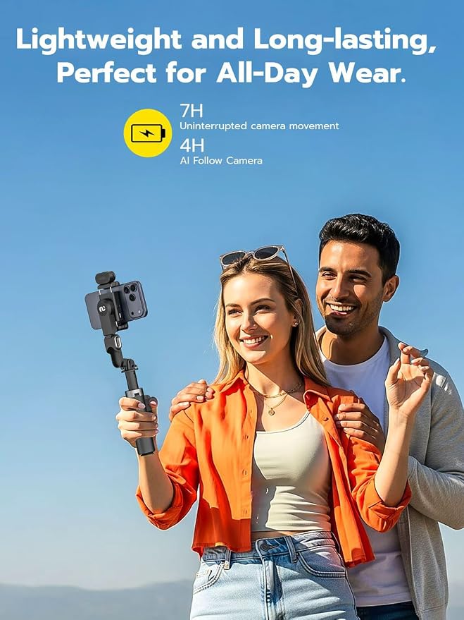 AOCHUAN AI Tracking Gimbal Stabilizer for iPhone w/Wirless Remote-M3Promini | 360° Rotation for iPhone/Andriod Sefie Stick, One-Touch Open Tripod, RGB Fill Light, 4 in 1 Phone Gimbal for Vlogging, Travl - Image 7
