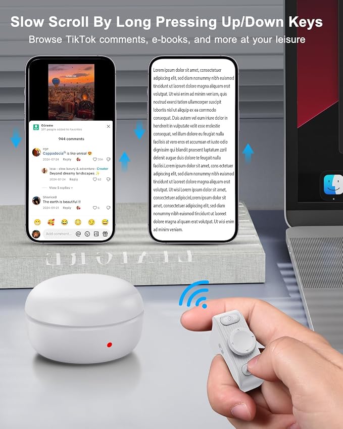 [New Upgrade, Easy to Use] TikTok Scrolling Ring Remote Control, Camera Shutter Remote, Wireless Bluetooth Scrolling Ring for iPhone, iPad, iOS, Android - Light White - Image 2