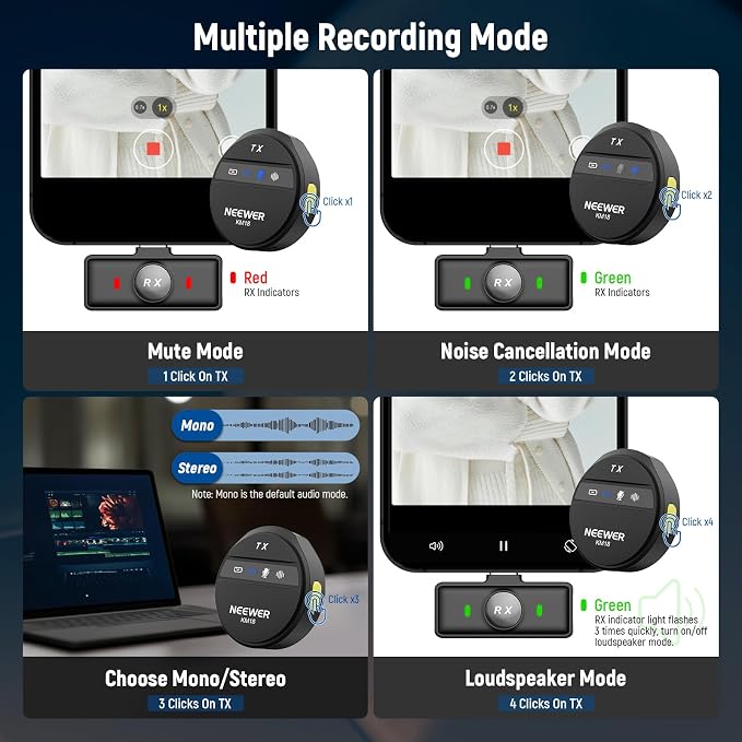NEEWER Wireless Lavalier Microphone System Compatible with iPhone Android Phone PC Laptop Computer, Noise Cancelling Mini Lapel Mic Set with USB C OTG Charging Case 24H Battery 200m Long Range, KM18 - Image 5