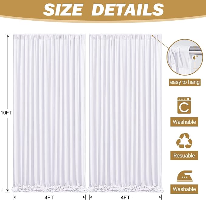 8ftx10ft Wrinkle Free White Backdrop Curtain - 10 Feet Photography Backdrop Drapes, Silky Polyester Back Drop Cloth for Wedding Baby Shower Balloon Arch Background - Image 6