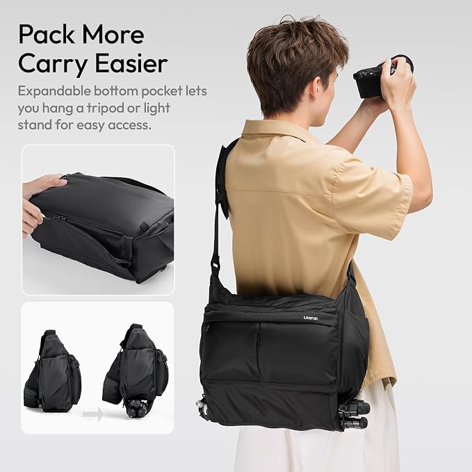 ULANZI U023 Camera Sling Bag 13L, 3-Point MOLLE Shoulder Yoke Crossbody Bag | Removable EVA Padded Insert, Water-Resistant Camera Bag for Mirrorless DSLR, 14 Inch Laptop,Tripod & POV Action Cam Video - Image 6