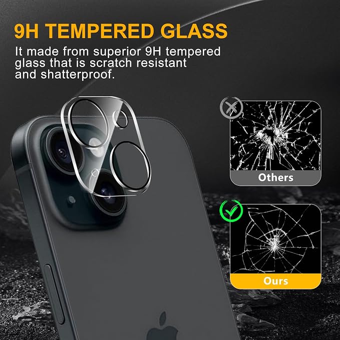 3 Pack Camera Lens Protector for iPhone 15 /iPhone 14 | iPhone 15 Plus/iPhone 14 Plus,Tempered Glass,Anti-Fingerprint,9H Hardness,Scratch Resistant,Easy to Install,HD Clarity - Image 7