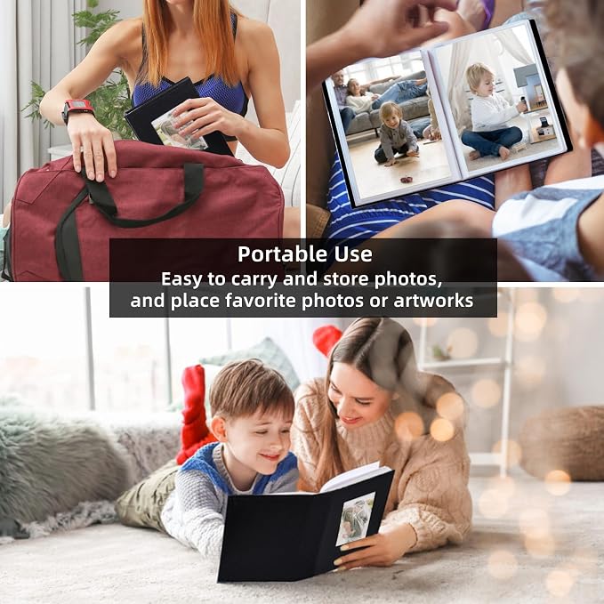 RECUTMS Small Photo Album 4x6 52 Photos Leather Baby Picture Book Dark Blue | White Inner Pages, 52 Vertical Pockets, Mini Albums for Family Wedding Travel, DIY Front Window, Artwork or Postcards Storage - Image 6