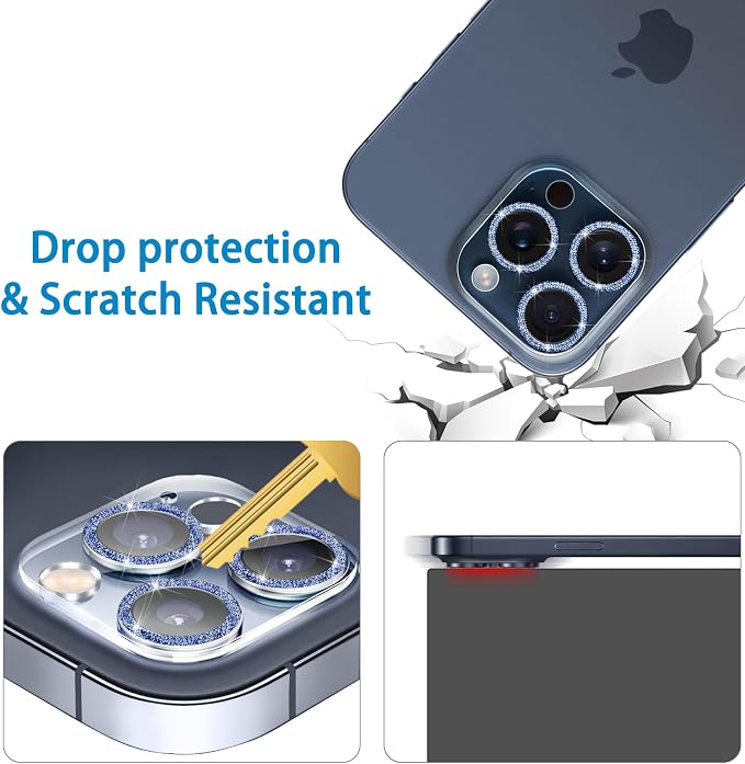 Dengduoduo 3 Pack Tempered Glass Camera Lens Protector for iPhone 15 Pro 6.1" & for iPhone 15 Pro Max 6.7", Bling Glitter Ultra HD, 9H Hardness, Anti-Scratch, Case Friendly [No Affect on Night Shots] - Image 5