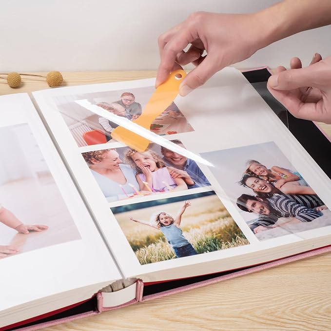 HoneyTolly Large Photo Album Self Adhesive, DIY Scrapbook Album for 600 Photos, 13"x12.6" 120 Pages Linen Cover Memory Book(Pink) - Image 5