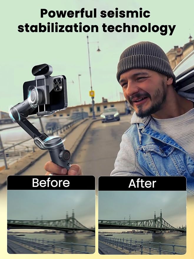 AOCHUAN XE AI Gimbal Stabilizer for Smartphone, No App AI Tracking | 3-axis foldable phone gimbal for iPhone, gesture control, 360° inception, AI tracking for TikTok, YouTube and vlogging - Image 4