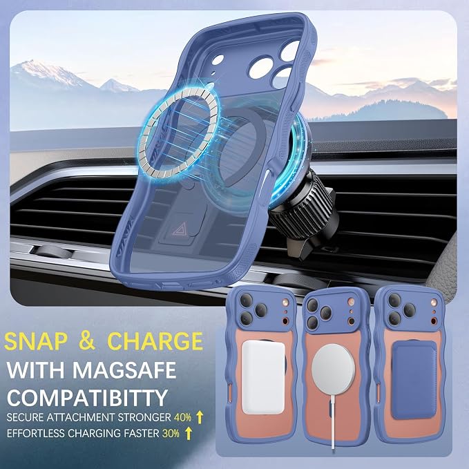 BENTOBEN Magnetic for iPhone 17 Pro Max Case, Cute Wavy [Full Camera Protection][Compatible with MagSafe] Matte Anti-Slip Bumper Women Men Boys Protective Cover for 17 ProMax 6.9", Blue - Image 5