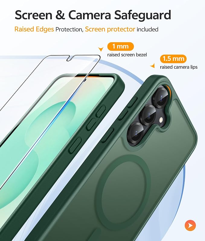 FNTCASE for Samsung Galaxy S25/S24 Plus Case, Fit Magsafe, Screen Protector | Translucent Matte Magnetic Back, 14FT Military Grade Drop Protection, Shockproof Protective Phone Cover, Green - Image 4