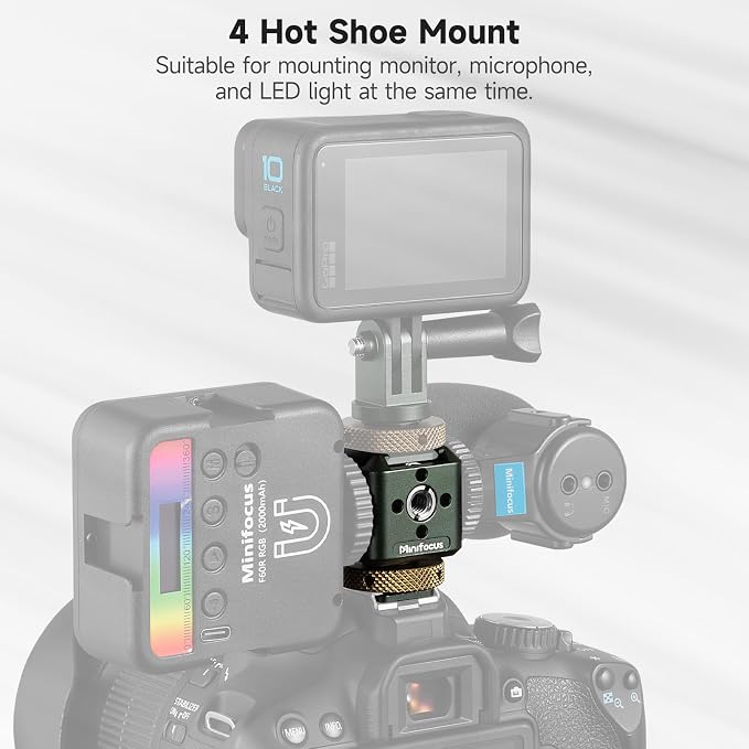 Camera Hot Shoe Extension Bracket Cold Shoe Mounts Adapter(Dark Green) | Aluminum Shoe Mount Holder with 1/4''&3/8'' Thread Hole and Arri-locating Hole, For Microphone LED Video Light - Image 2