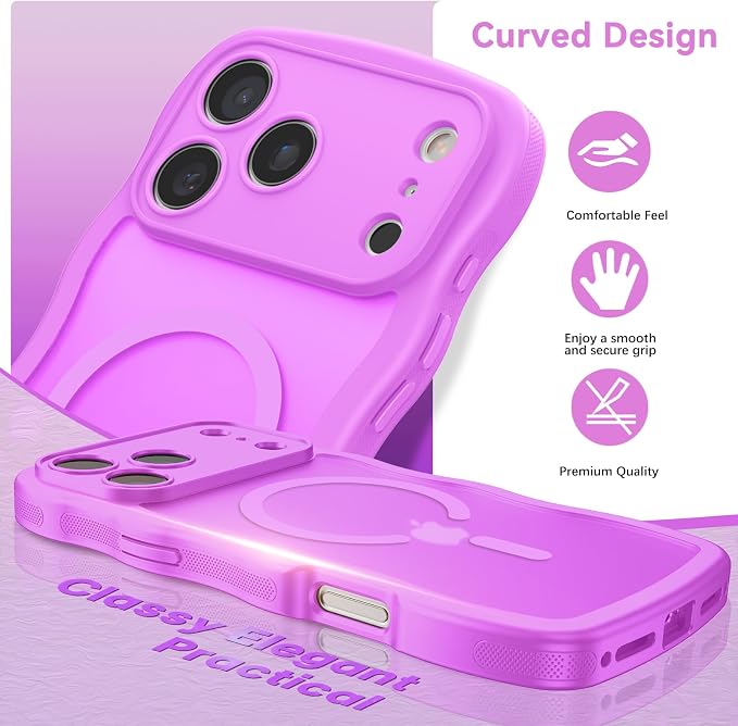 BENTOBEN Magnetic for iPhone 17 Pro Case, Cute Wavy Full Camera Protection [Compatible with MagSafe] Matte Anti-Slip Bumper Women Girls Boys Protective Cover for 17 Pro 6.3", Berry Purple - Image 5