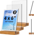 4x6 Inch Acrylic Sign Holder with Wooden Base, Desktop Display Stand (4x6 3Pack) by YEEON