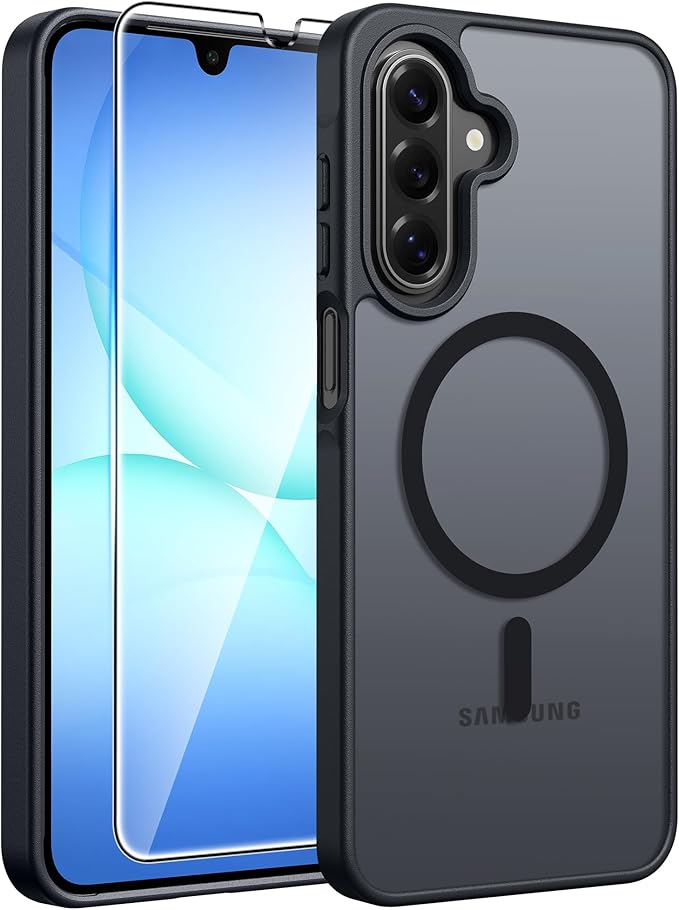 FNTCASE for Galaxy A17/A16 5G Phone Case, Fit for Magsafe, Screen Protector | Translucent Matte, 14FT Military Grade Drop Protection, Slim Shockproof Protective, for Samsung A 17 A 16 Cover, Black by FNTCASE