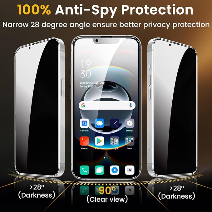 Romkasi 3 Pack Privacy Screen Protector for iPhone 17e 6.3 Inch with 3 Pack Camera Lens Protector, Anti Spy Tempered Glass Film, Anti-Scratch, Touch Sensitive, Case Friendly - Image 3