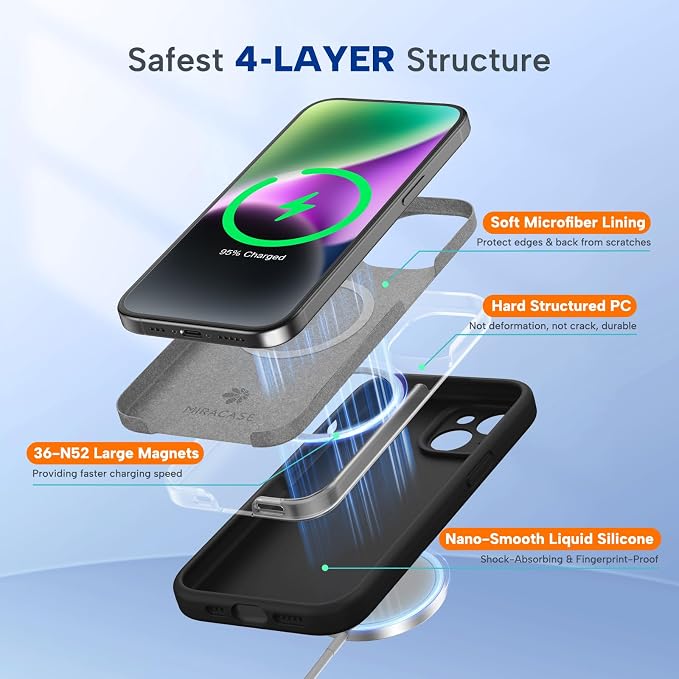 Miracase Magnetic for iPhone 14 Plus Case, Silicone, Black | Compatible with MagSafe, Soft Microfiber Lining, Silicone Shockproof Protection Phone Case for iPhone 14 Plus - Image 5