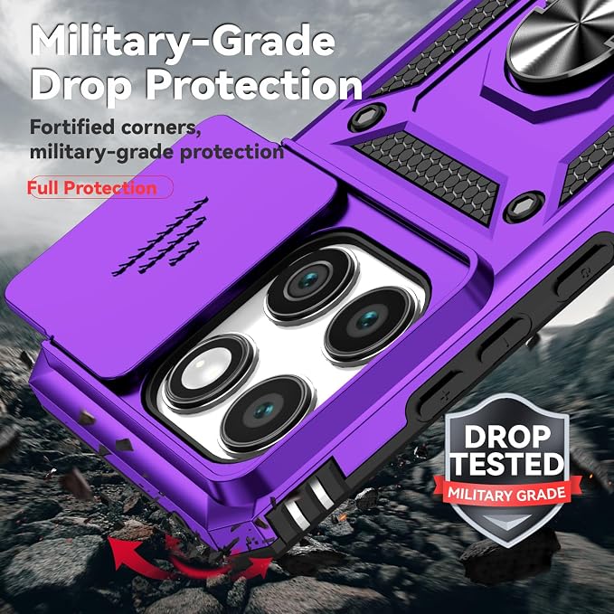 SunStory Compatible with Motorola Moto Edge 2025 Case with HD Screen Protector & Slide Camera Cover & Rotated Ring Kickstand, [Military-Grade] Phone Case for (Purple, Moto Edge 2025) - Image 6