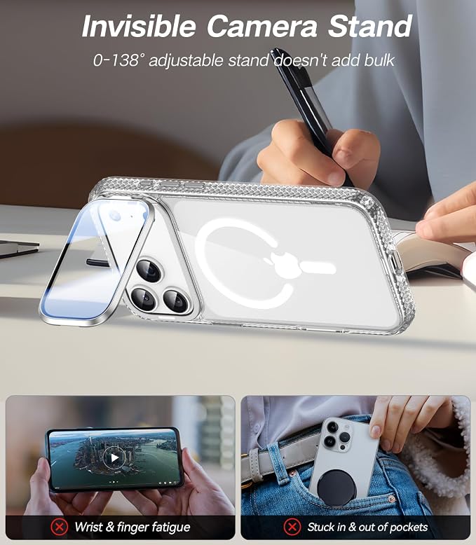 VOFATA [Upgraded Full Camera Protection] for iPhone 17 Pro Max Case with Camera Cover Stand [Fit for MagSafe][10FT Mil-Grade Protection] Transparent Magnetic iPhone 17 Pro Max Phone Case, Clear - Image 4