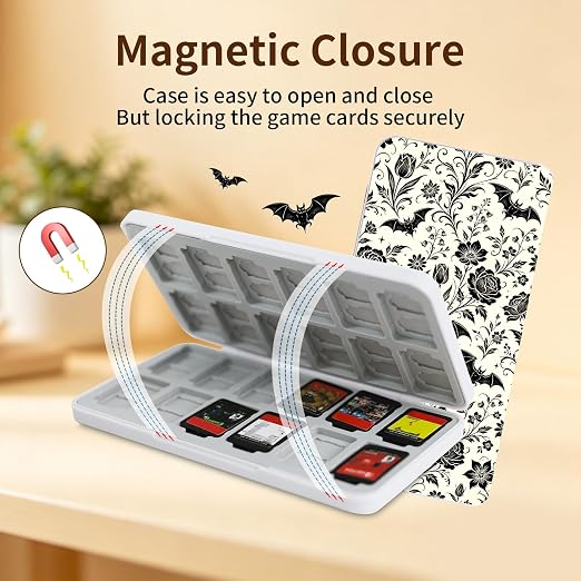 PERFECTSIGHT Switch Game Card Case for Nintendo Switch 2/ Lite / OLED, Switch 2 Game Holder Cartridge Case for Game Cards and 48 SD Cards, Cute Kawaii Portable Compact Storage Box, Bat - Image 5