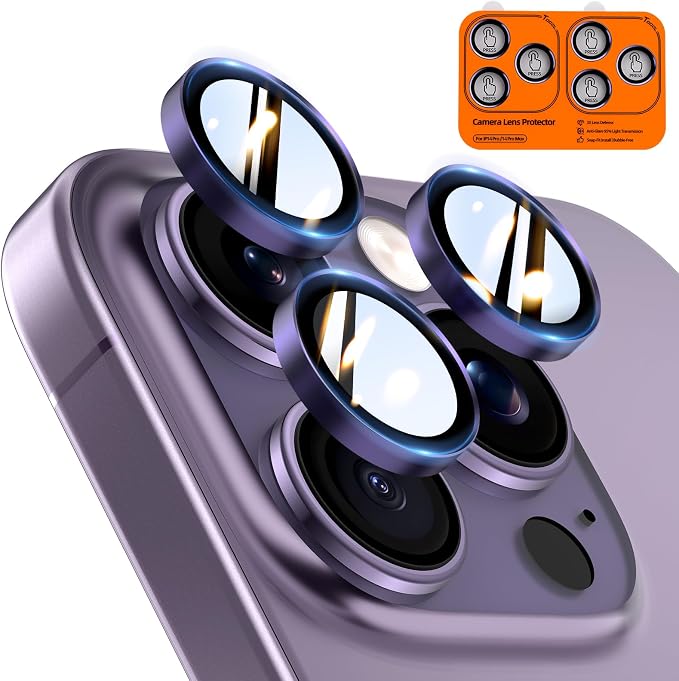 TOCOL for iPhone 14 Pro Max Camera Lens Protector/iPhone 14 Pro Camera Lens Protector Tempered Glass HD Individual Scratch Resistant Cover Accessories Case Friendly 2 Pack（Purple） by TOCOL