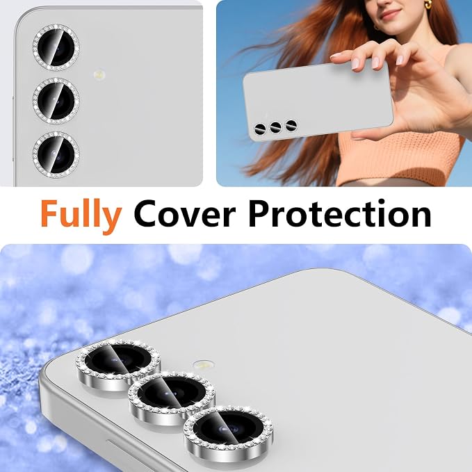 for Samsung Galaxy S24 Plus Camera Lens Protector, Individual Metal Ring Tempered Glass Lens Cover, [Strong Adsorption] Scratch Resistant Ultra-Thin HD Clear Lens Cover, 1 Set-Slivery Diamond - Image 7