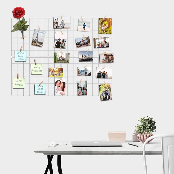Wire Wall Grid Panel for Photo Display, DIY White Iron Picture Frames Collage for Hanging Wall Decor, Foldable Multi Pictures Organizer with 12 Clips, 31'' X 24'' Inch. (2 Pack) - Image 2