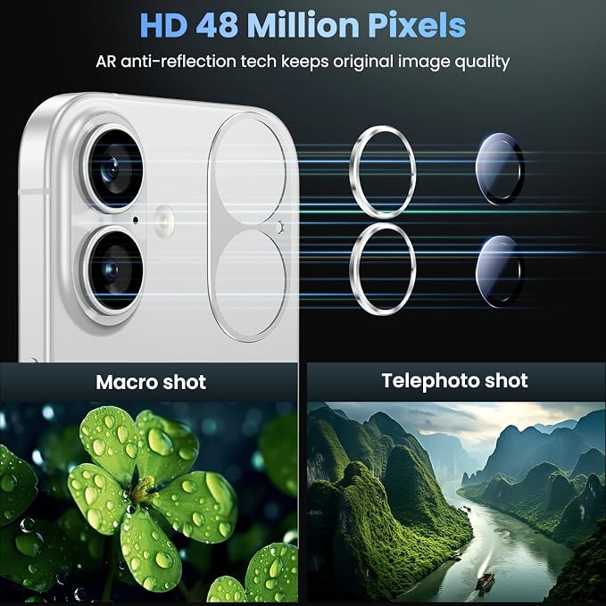 Uyiton for iPhone 17 Camera Lens Protector, Metal Frame Glass Cover | Not Easy to Break, Strong Adsorption, Case-Friendly, Metal 9H Sapphire Glass Rear Camera Screen Cover, White - Image 3