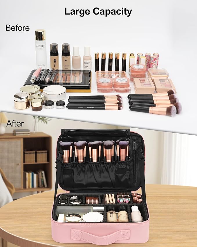 Relavel Travel Makeup Train Case Makeup Cosmetic Case Organizer Portable Artist Storage Bag with Adjustable Dividers for Cosmetics Makeup Brushes Toiletry Jewelry Digital Accessories - Image 6