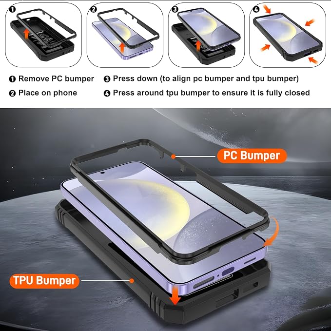 Gritup for S24 Plus Case: Galaxy S24 Plus Case with 2*Screen Protector | Magnetic Stand & Slide Camera Cover | Shock Proof Military-Grade Funda para S 24 Plus Cover -Black - Image 4