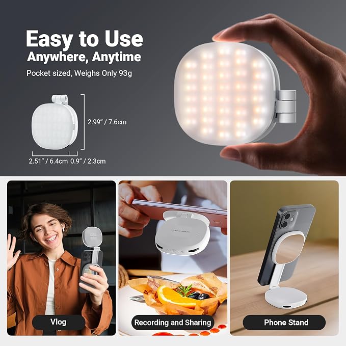 NEEWER Basics Magnetic Selfie Light Compatible with MagSafe iPhone, 2W Bi Color Small LED Phone Fill Ring Lighting CRI95+ with 360° Swivel, Mirror for Makeup Video Conference Recording, NL72B White - Image 8