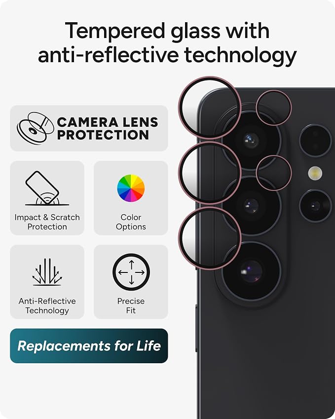 ZAGG Glass Elite Samsung Galaxy S26 Ultra Camera Lens Protector - Pink, Anti-Reflective, 5X Stronger Impact & Scratch Resistant Aluminosilicate Glass - Easy Installation, Smudge-Free Surface - Image 2