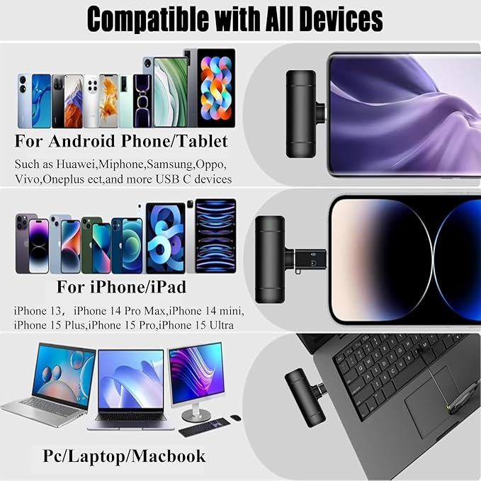 2 Pcs 3 in 1 Wireless Lavalier Microphones for iPhone iPad USB C Android Laptop with Charging Case, Clip on Lapel Mic Plug-Play Cordless Mini Mic for Video Recording Vlogging, YouTube, Interview - Image 3