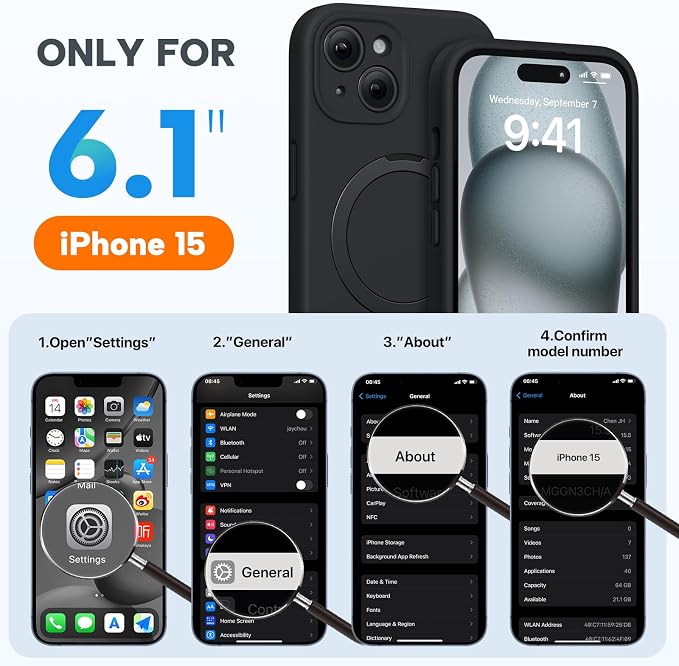 Miracase Silicone & Magnetic for iPhone 15 Case with Stand, Midnight Black | Compatible with MagSafe, Soft Microfiber Lining, Premium Silicone Cover Shockproof Drop Protection Phone Case for 15 - Image 6