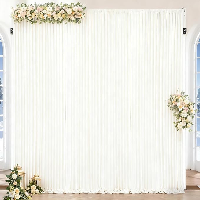 Beige Backdrop Curtains-Wrinkle-Free Polyester Photography Drapes Party Curtain Background for Baby Shower Wedding Decorations- 8 X10FT (Beige) - Image 2