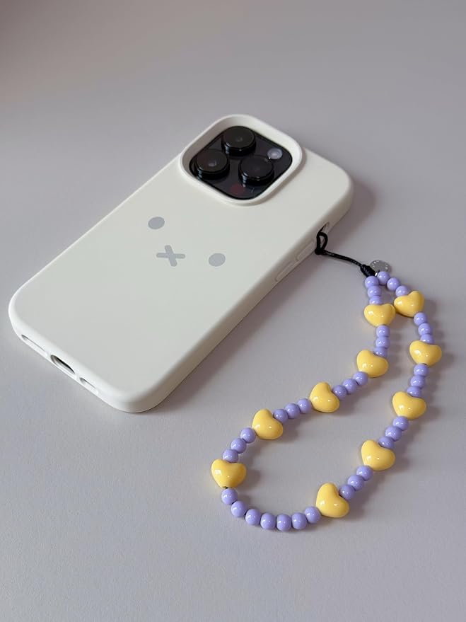 Drawwind Phone Charm Beaded Wristlet Strap Universal Cell Phone Lanyard Cute Bracelet Wrist Strap Beaded Chain String Handmade Accessories for Case Camera Bags (Yellow Hearts) - Image 2