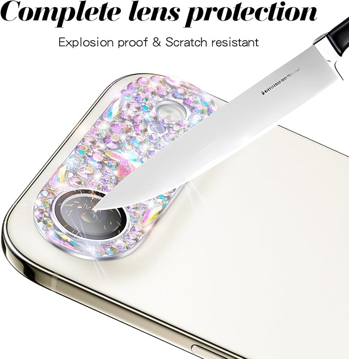 Bling Diamond Camera Lens Protector Compatible with iPhone 17 Air, Metal Glitter Gem Camera Cover，9H Tempered Glass lens full Screen Sparkle Rhinestone Protector - Image 5