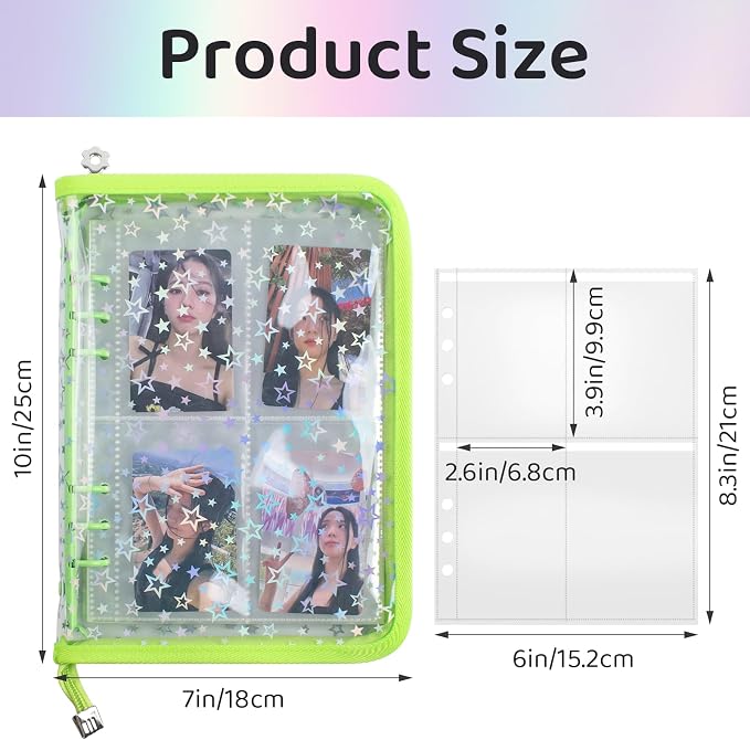 A5 Photocard Binder with 25 Pake 4-Pocket Pages, 6 Ring Photocard Holder Collector Storage Album Collecting Book with 200 Pockets for Organizing Photo,Trading,Game Card Collection (Green) - Image 2