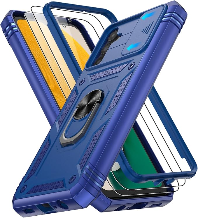 Gritup for Samsung Galaxy A13 4G Case with 2PCS Screen Protector, Build in 360° Rotating Ring Kickstand, Military Grade Protective Cover for A13 4G Phone, Blue by Gritup