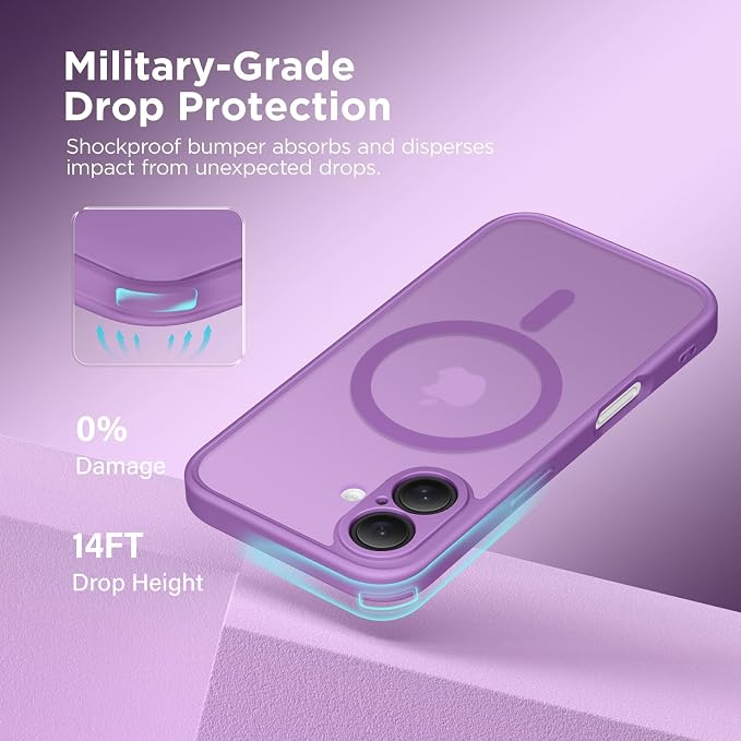 CAPRARO for iPhone 16 Case, Compatible with MagSafe | Upgraded [Full Camera Protection] Protective Translucent Matte Women Girl Magnetic Phone Case Cover, Jieshi Purple - Image 5