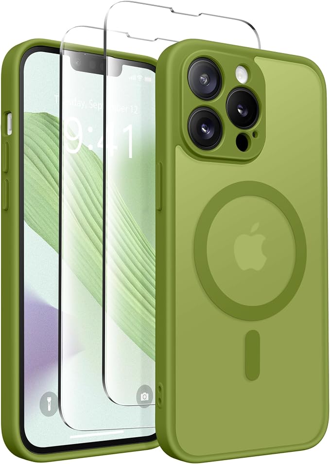 CAPRARO for iPhone 13 Pro Max Case, Compatible with MagSafe | Upgraded [Full Camera Protection] Shockproof Protective Slim Translucent Matte Magnetic Phone Case 6.7'', Cedar Green by CAPRARO