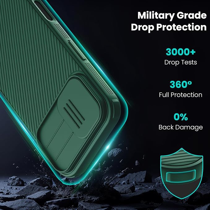 Nillkin for iPhone 17 Case with Slide Camera Cover & Thin Slim Fit | Shockproof Protective | Protector Privacy | Phone Case Camera Lens Protector, Green - Image 3