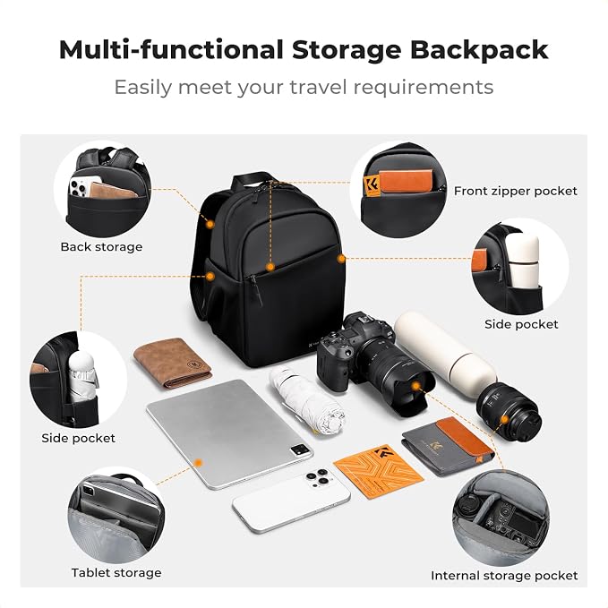 K&F CONCEPT Camera Backpack, Lightweight Compact Camera Bag 5L | Water-Resistant, Dividers, 9.7in Tablet Compartment, Quick Access, Street & Urban, Men & Women, for Canon/Nikon/Sony - Image 3