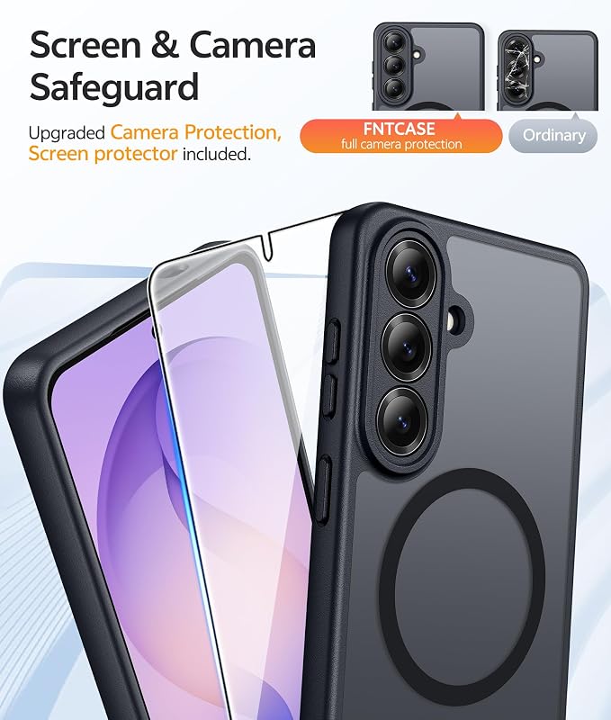 FNTCASE for Samsung Galaxy S26 Plus Case, Fit for Magsafe, Screen Protector | Full Camera Protection, Translucent Matte, 14FT Military Grade Drop Proof, Shockproof Protective Phone Cover, Black - Image 4