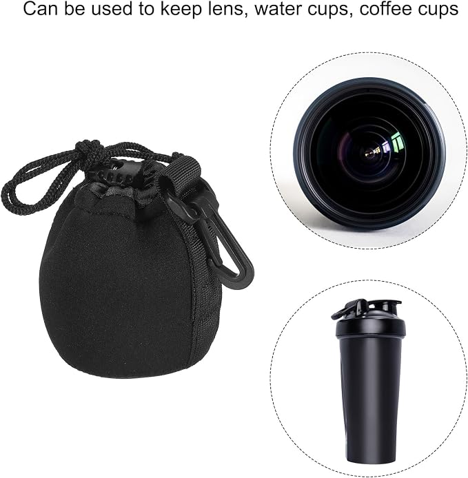PATIKIL Camera Lens Bag, 2 Pcs 2.8" IDx3.9 H Drawstring Lens Pouch with Thick Protective Neoprene, Lens Case for DSLR Camera Lens, Water Coffee Cups Black - Image 6