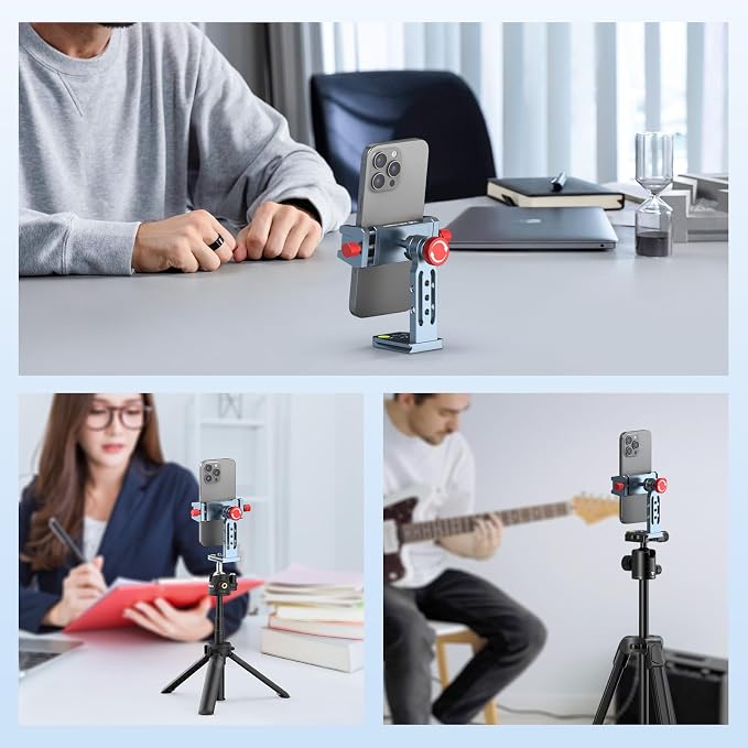Phone Tripod Mount Aluminum Alloy, 360° Rotatable Phone Stand Holder Clamp with Cold Shoe and Arca Base Compatible with iPhone 15 Pro Max Galaxy S24 Ultra Pixel & 2.5"-4" Wide Smartphones - Image 4