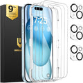 UNBREAKcable iPhone 15 Screen Protector & Camera Lens Protector | Upgraded Dual-Tempered Glass with Military-Grade 9H Hardness, 3-Pack,HD Clarity, Anti-Fingerprint, Case Friendly, Fits 6.1'' by UNBREAKcable