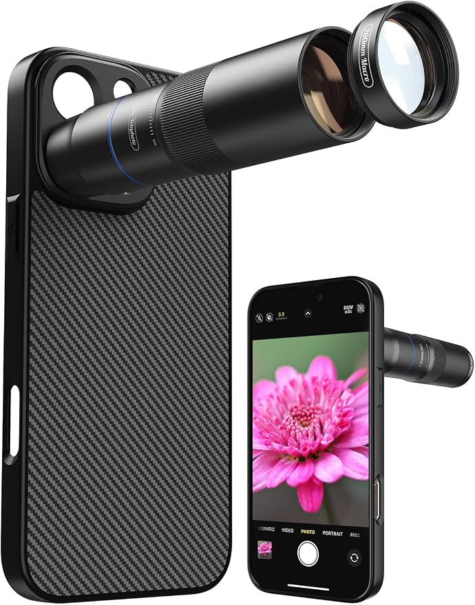 MIAO LAB 10X Telephoto + 200mm Macro Lens for iPhone 16 Pro Max, 2-in-1 Telephoto & Macro with 17mm Thread Interface & Dedicated Case – Perfect for Concerts, Travel, and Outdoor Exploration by MIAOLAB