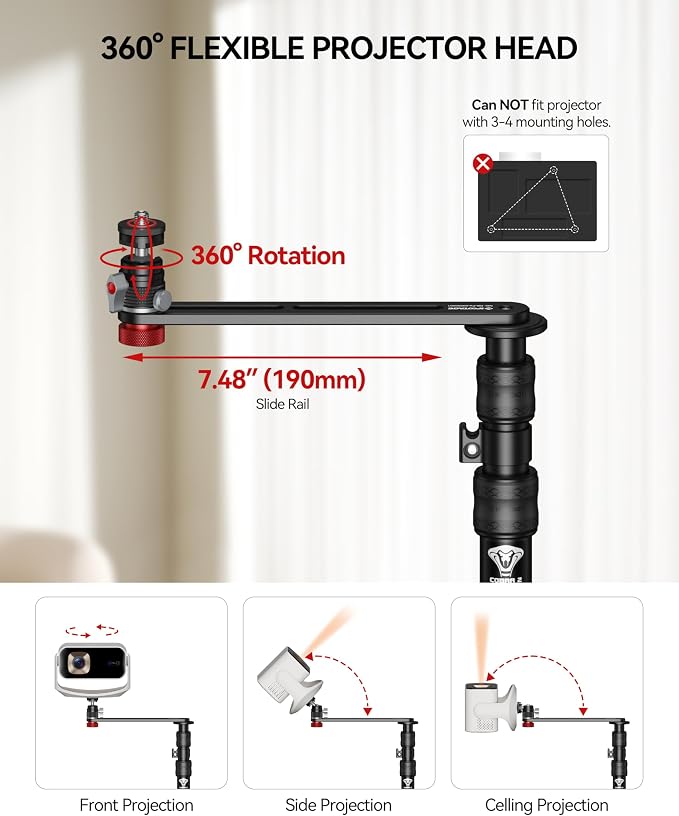 IFOOTAGE RB-A400-PE Projector Stsand,79.4" Round Base Monopod Stand | Floor Stand with Projector Bracket & Ball Head, 15.7" Round Base, 22 lb Load Capacity, 1/4" & 3/8" Mount for Light, Camera - Image 4